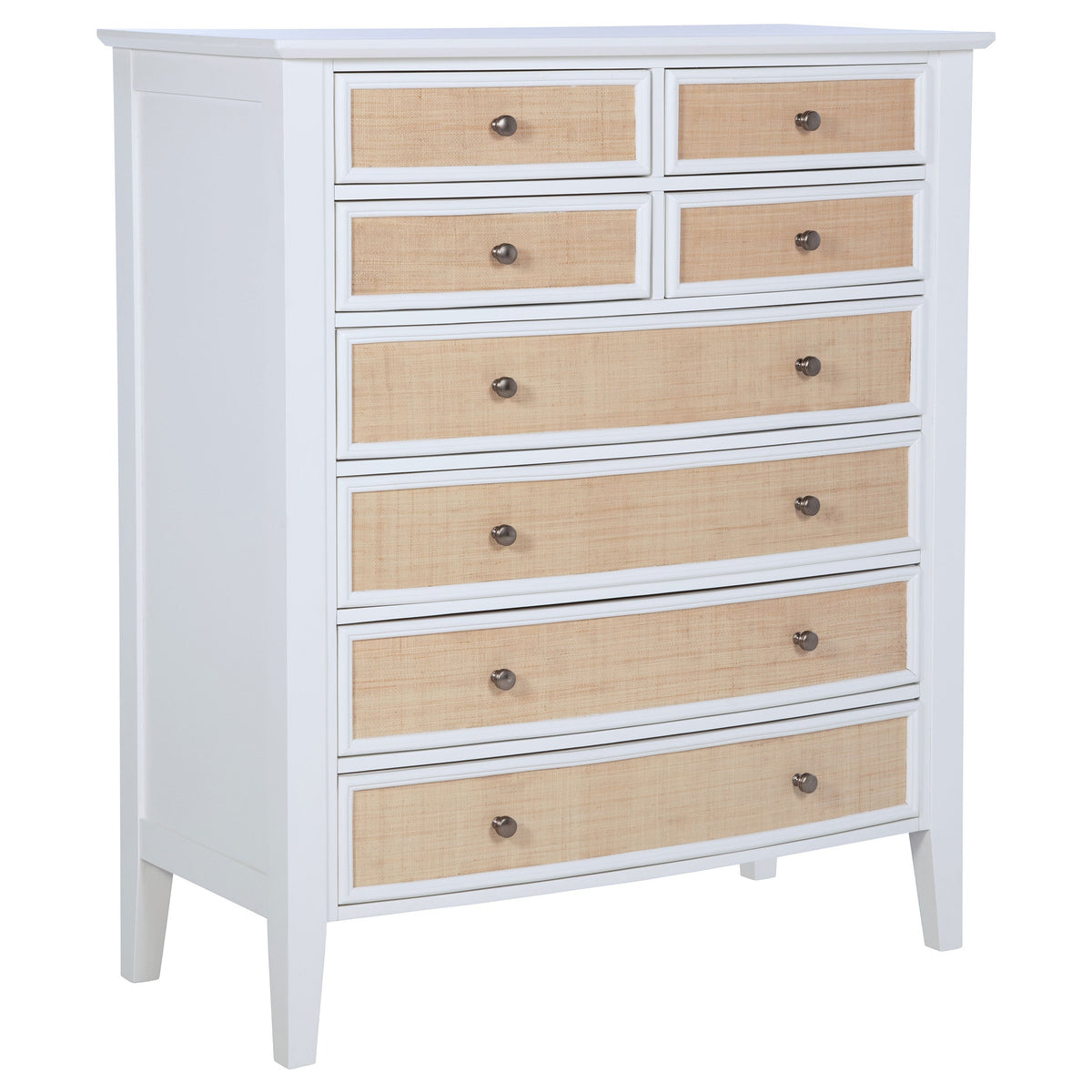 White chest of drawers against a white background