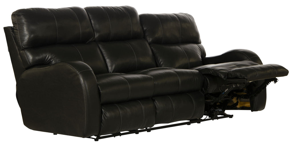 Black leather reclining sofa on a white background