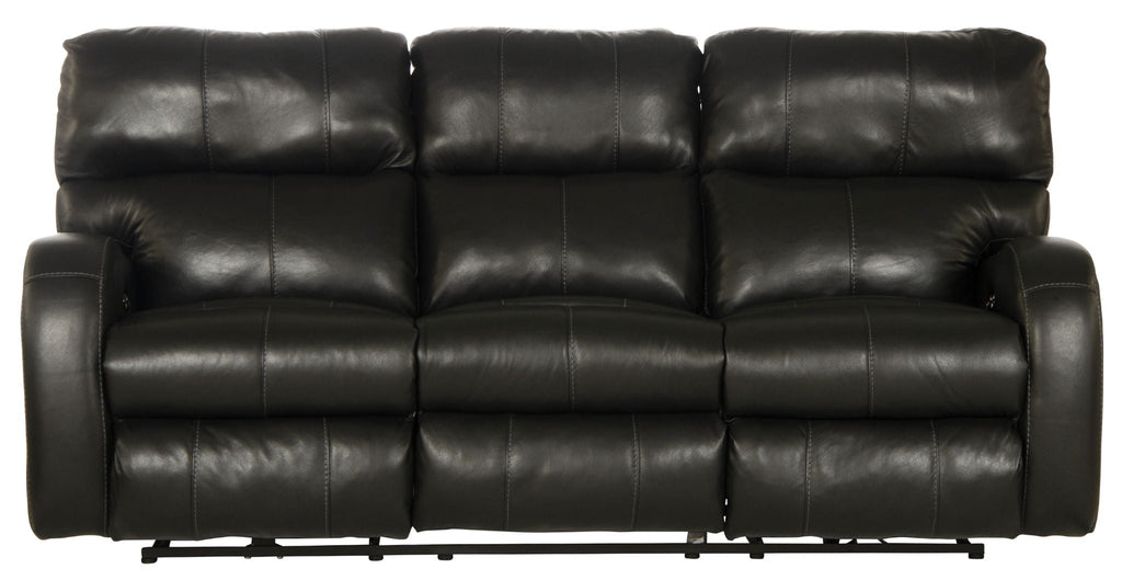 Black leather reclining sofa on a white background
