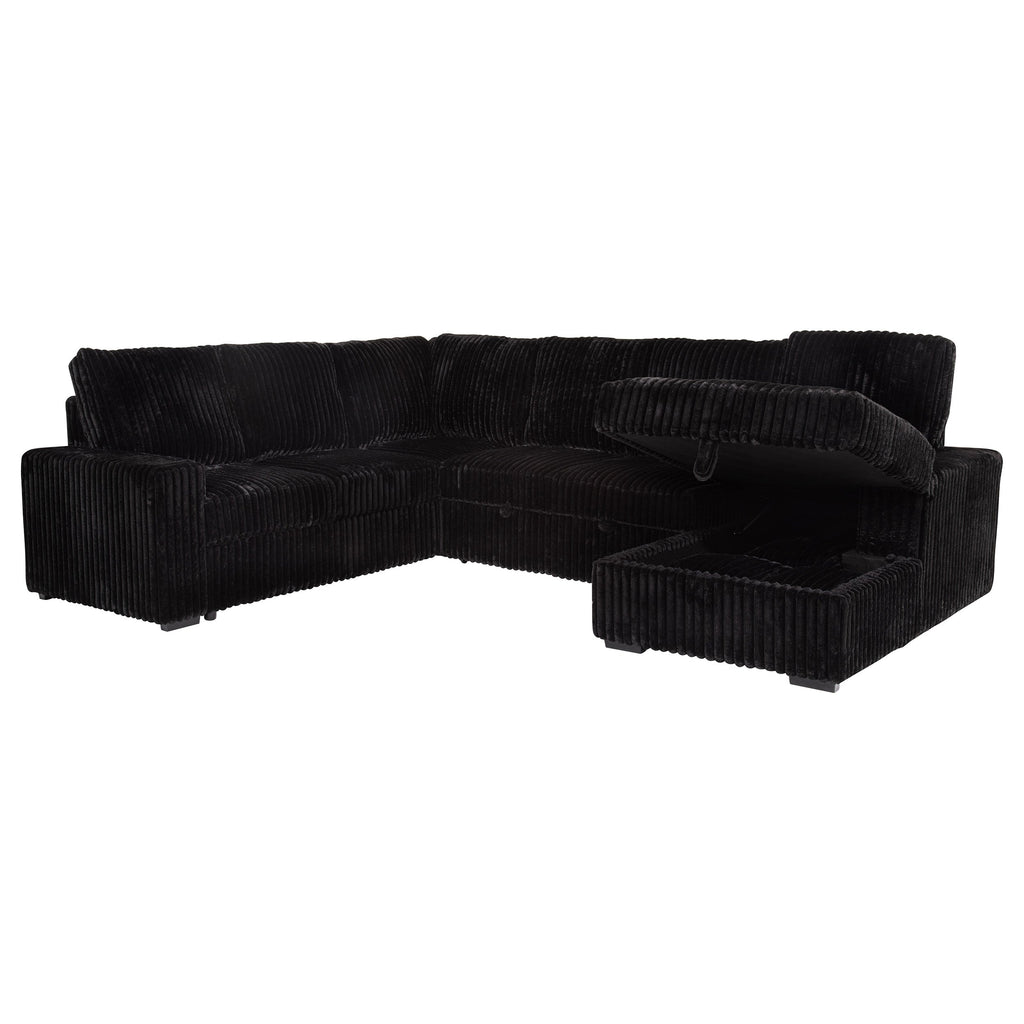 Black sectional sofa on a white background
