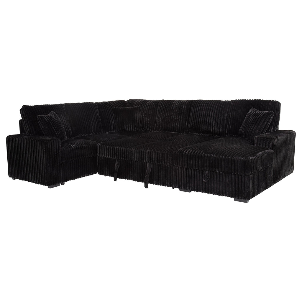 Black sectional sofa on a white background