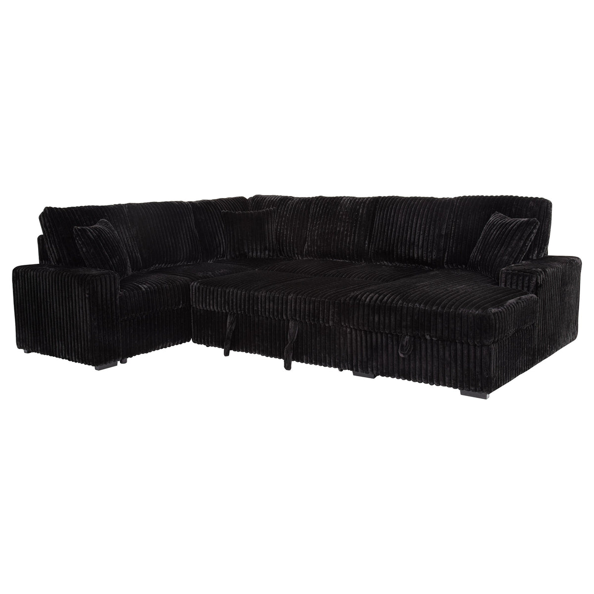 Black sectional sofa on a white background