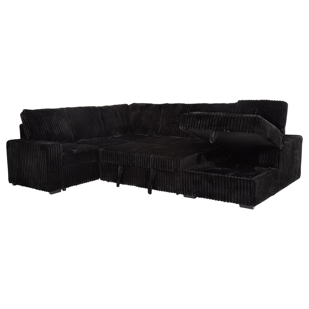 Black sectional sofa on a white background
