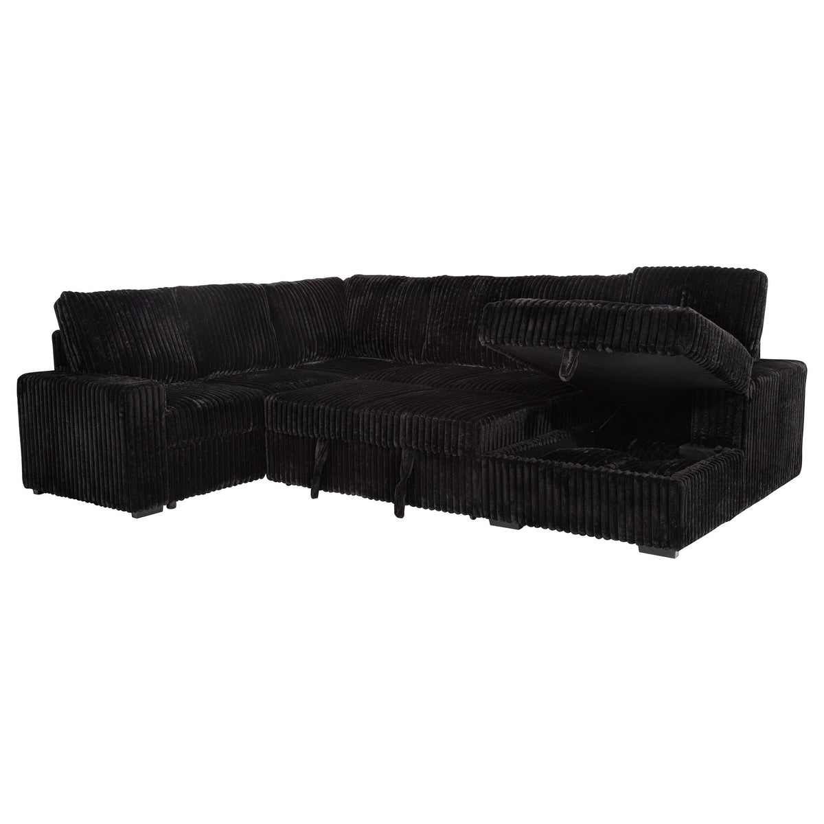 Black sectional sofa on a white background