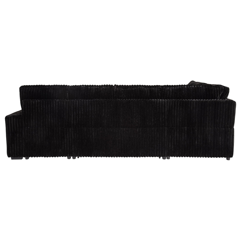 Black sectional sofa on a white background