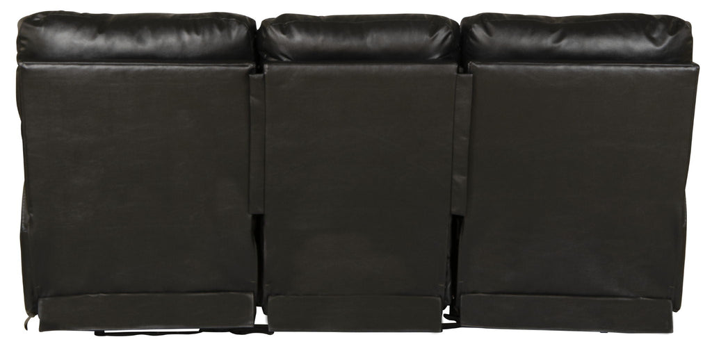Black leather recliner sofa with armrests on a white background