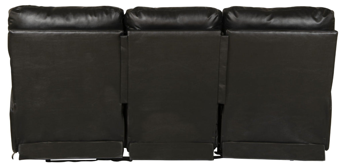 Black leather recliner sofa with armrests on a white background
